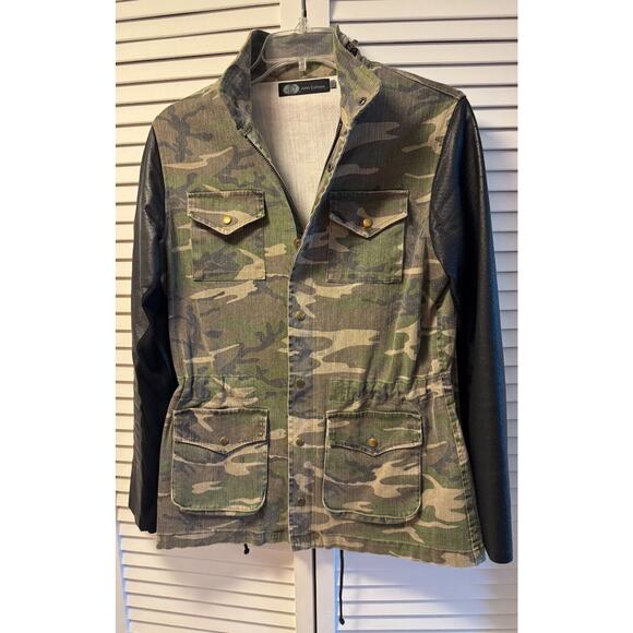 JET John Eshaya Women's Camo 3/4 Length Zip Jacket Cotton w/Lamb Leather Jacket - Picture 2 of 7